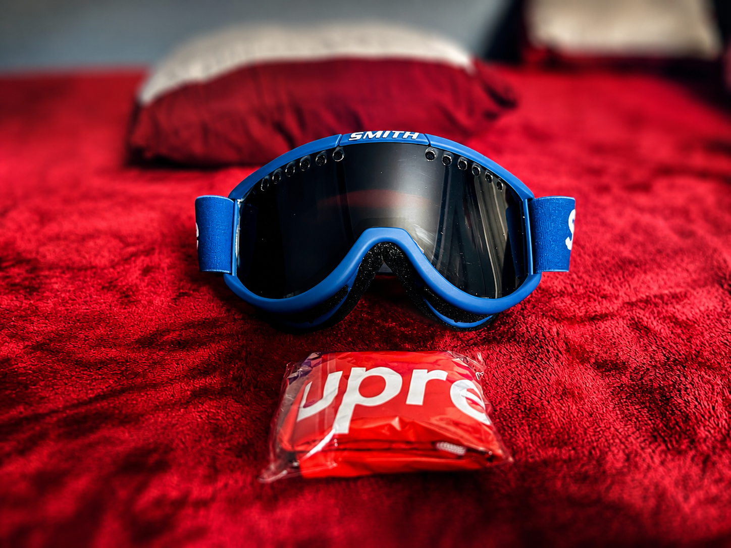 Supreme x Smith Blue Goggles Ski Mask Glasses Blue Lens
