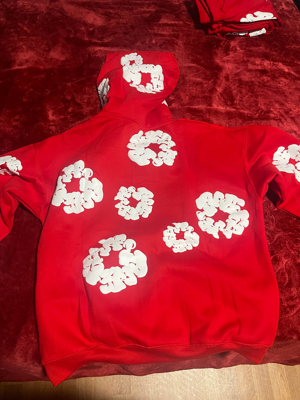Red Cloud Print Hoodie & Jogger Set – Unisex Streetwear Tracksuit
