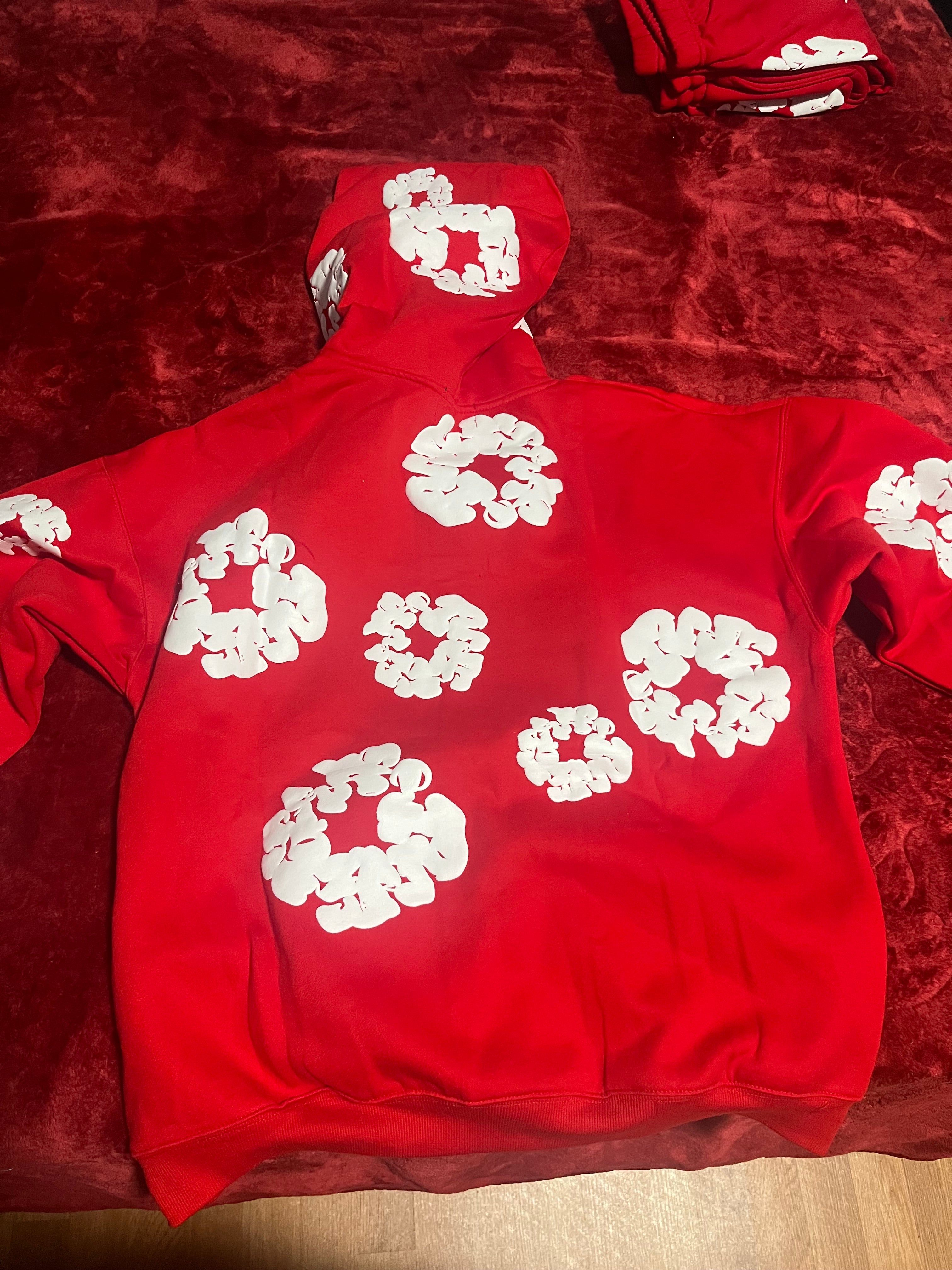 Red Cloud Print Hoodie & Jogger Set – Unisex Streetwear Tracksuit