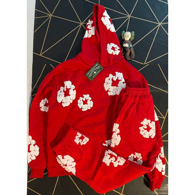 Red Cloud Print Hoodie & Jogger Set – Unisex Streetwear Tracksuit